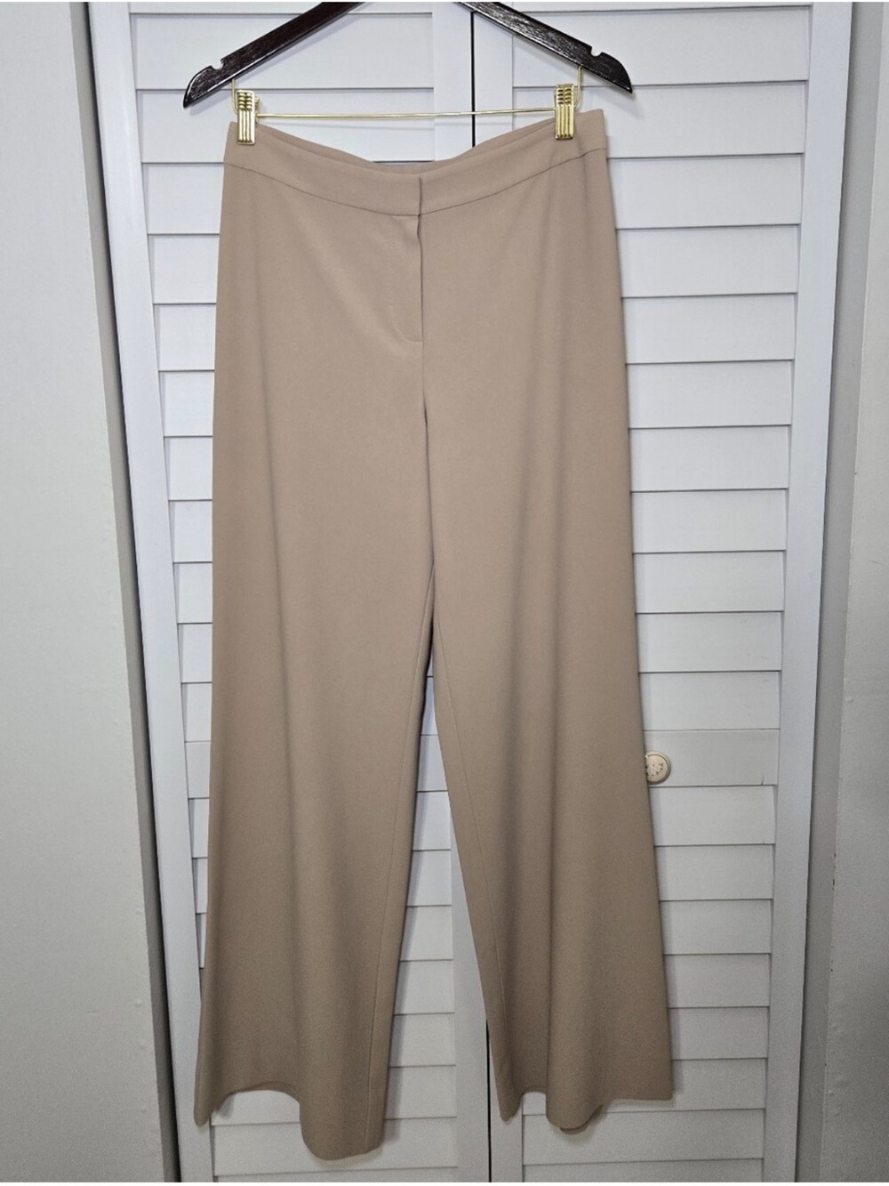 St. John Wide-Leg Cream-Tan Dress Pants